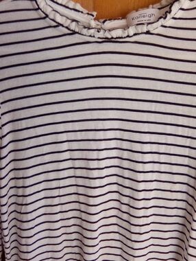 White and Black Striped Ruffle Neck Women’s Top